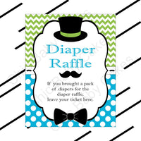 Turquoise & Lime Little Man Baby Shower Diaper Raffle Sign
