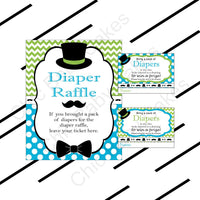 Turquoise & Lime Little Man Baby Shower Diaper Raffle Set