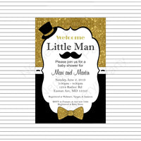 Black & Gold Little Man Baby Shower Invite