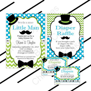 Turquoise & Lime Little Man Baby Shower Invite Set