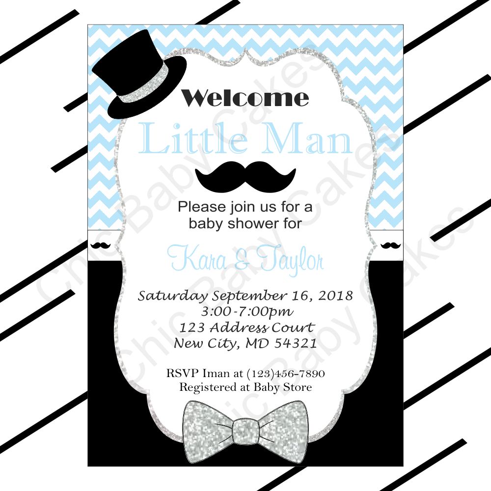 Light Blue & Black Little Man Baby Shower Invitation