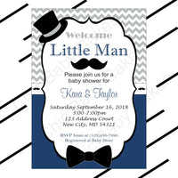 Navy & Gray Little Man Baby Shower Invite