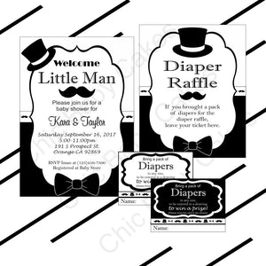 Black & White Little Man Baby Shower Invite Set