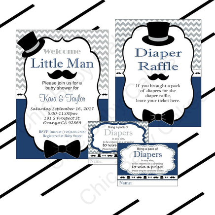 Navy and Gray Little Man Baby Shower Invite