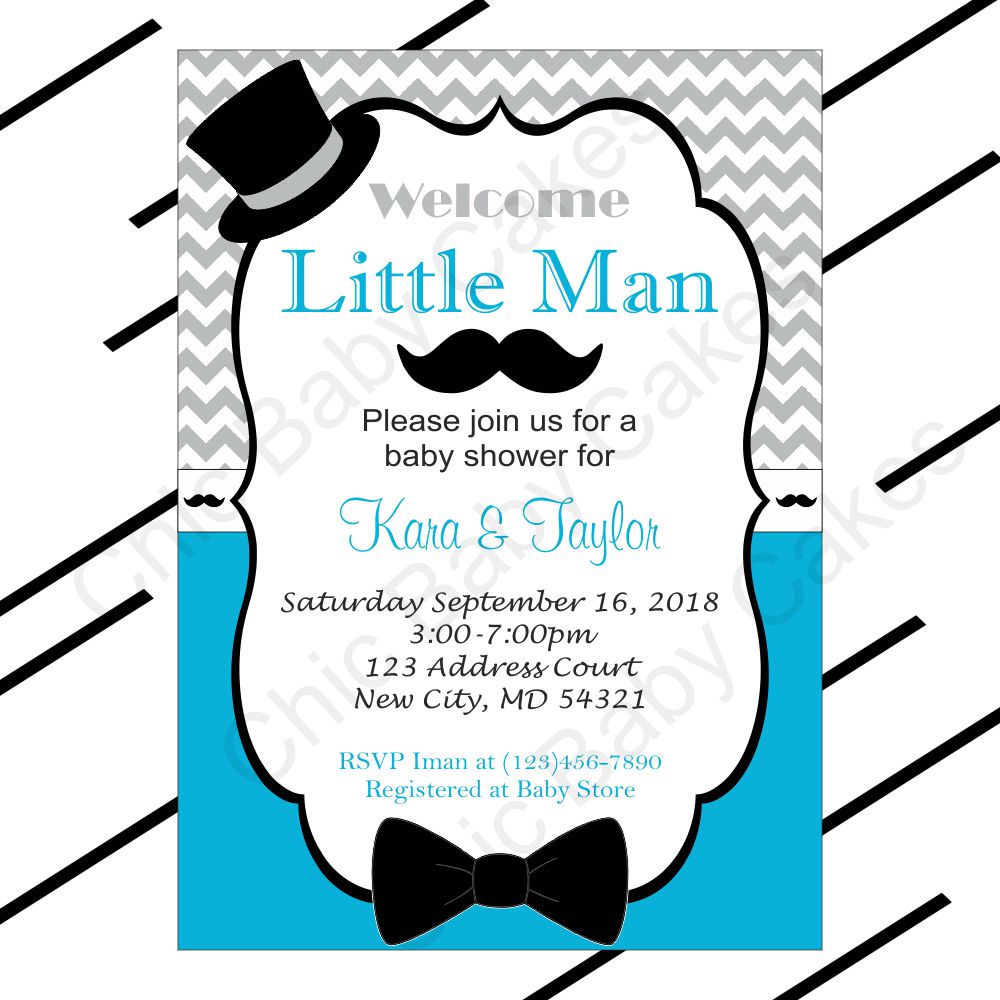 Blue & Gray Little Man Baby Shower Invite