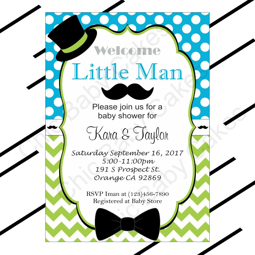 Turquoise & Lime Little Man Baby Shower Invitation