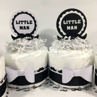 Little Man Diaper Cake Centerpieces - Black, White