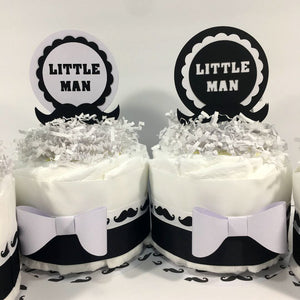 Little Man Diaper Cake Centerpieces - Black, White