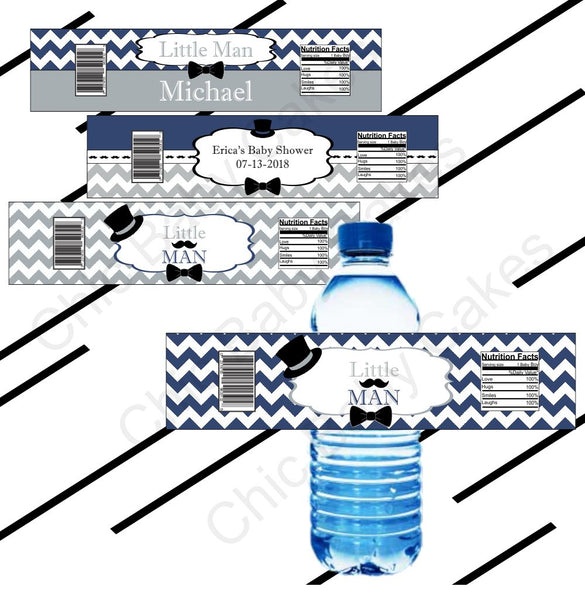 Navy & Gray Little Man Water Bottle Labels