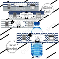Navy & Gray Little Man Baby Shower Water Bottle Labels