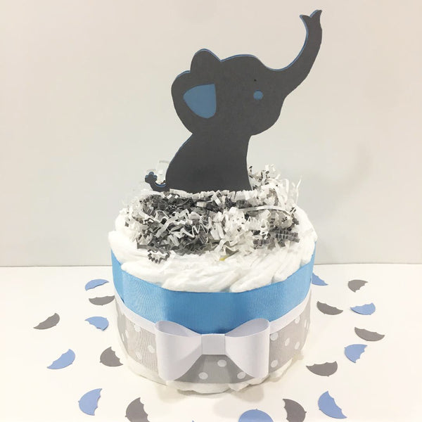Blue & Gray Boy Elephant Diaper Cake