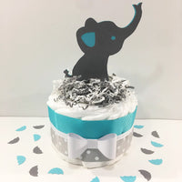 Teal & Gray Boy Elephant Baby Shower Diaper Cake
