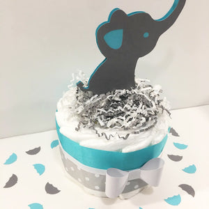 Little Peanut 1-Tier Diaper Cake - Teal, Gray