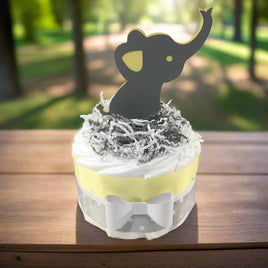 Yellow & Gray Elephant Baby Shower Diaper Cake