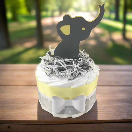 Yellow & Gray Elephant Baby Shower Diaper Cake