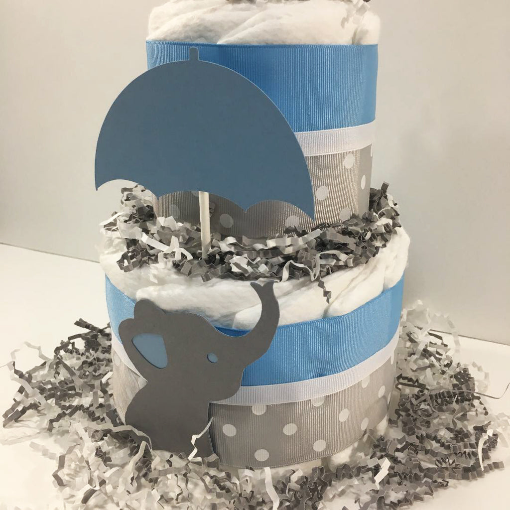 Little Peanut 2 Tier Diaper Cake, Blue & Gray