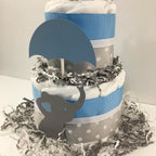 Little Peanut 2 Tier Diaper Cake, Blue & Gray