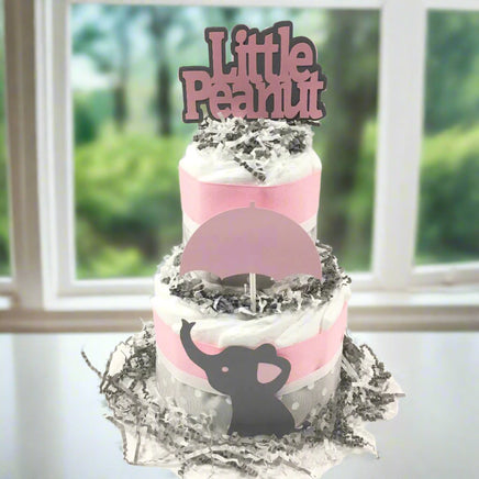 Pink & Gray Little Peanut Girl Diaper Cake