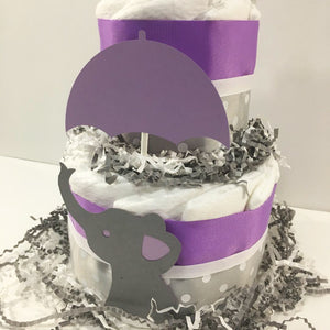 Little Peanut 2-Tier Diaper Cake - Purple & Gray