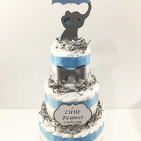 Blue & Gray Little Peanut Baby Shower Diaper Cake