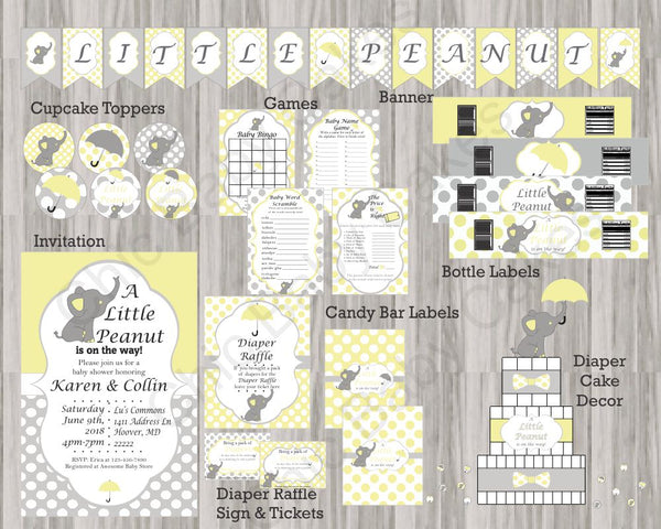 Yellow and Gray Little Peanut Baby Shower Decoration Pack