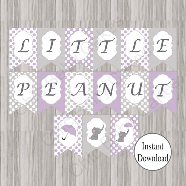 Lavender & Gray Little Peanut Baby Shower Banner