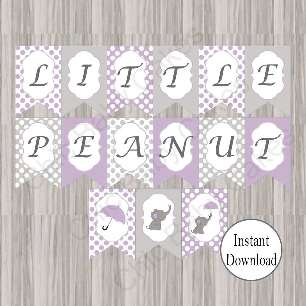 Lavender & Gray Little Peanut Baby Shower Banner