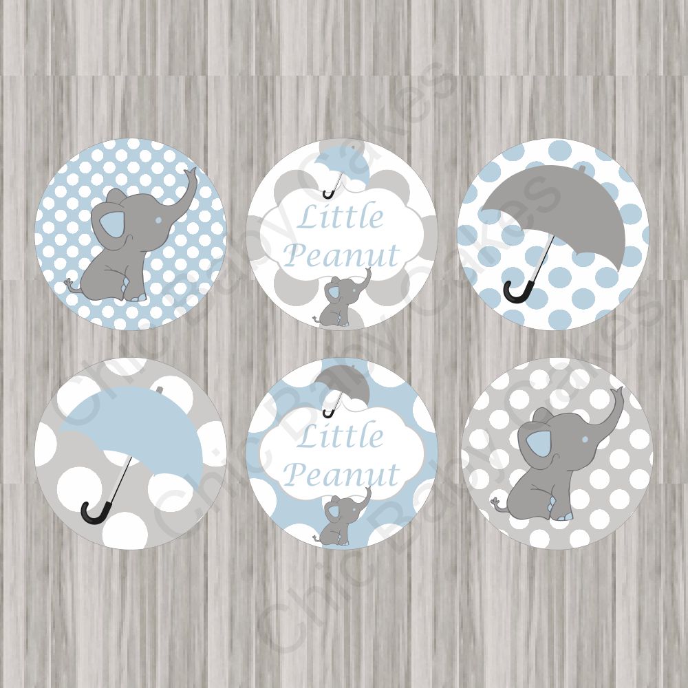 Blue & Gray Little Peanut Baby Shower Cupcake Toppers