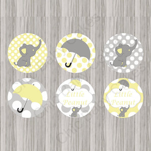Yellow & Gray Little Peanut Baby Shower Cupcake Toppers
