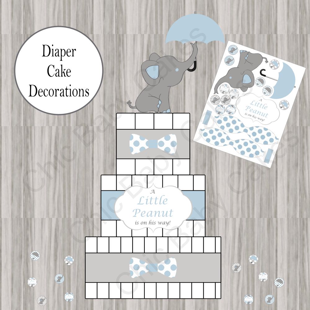 Blue & Gray Little Peanut Baby Shower Diaper Cake Clipart