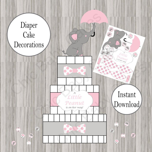 Pink & Gray Little Peanut Diaper Cake Decorations