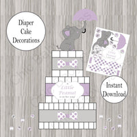 Lavender & Gray Little Peanut Diaper Cake Decorations

