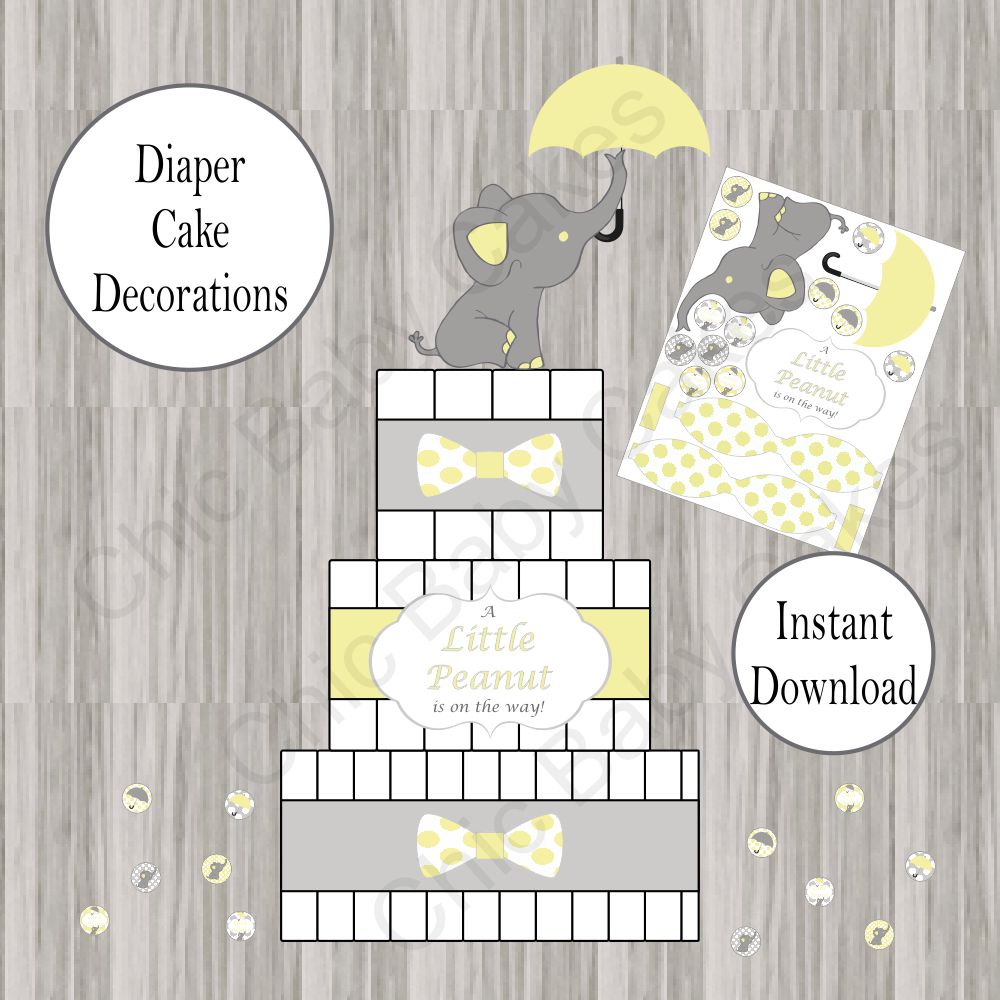 Yellow & Gray Little Peanut Diaper Cake Decorations