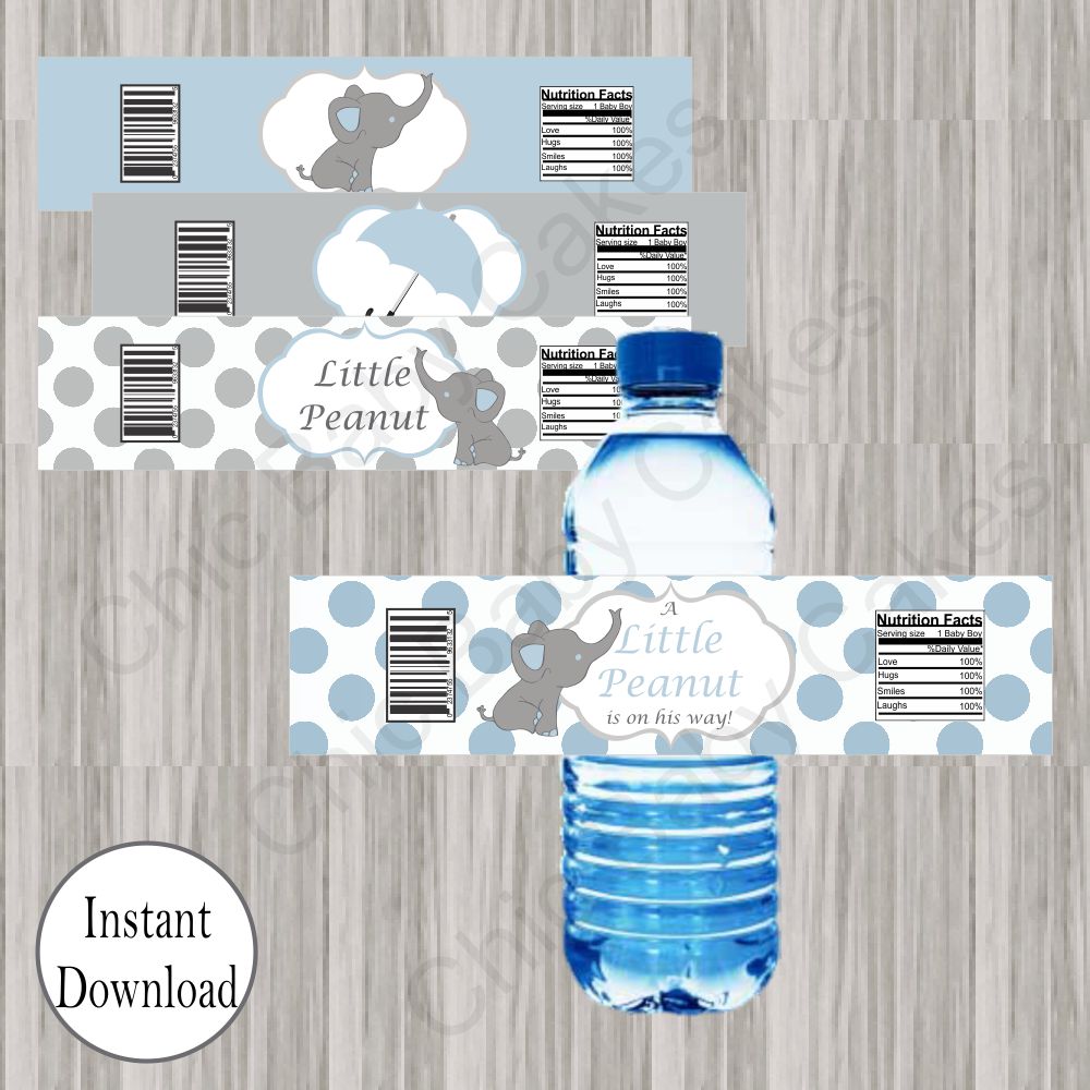 Blue & Gray Little Peanut Water Bottle Labels