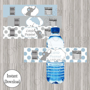 Blue & Gray Little Peanut Water Bottle Labels