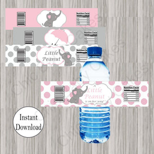 Pink & Gray Little Peanut Water Bottle Labels