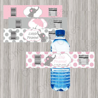 Pink & Gray Little Peanut Baby Shower Water Bottle Labels
