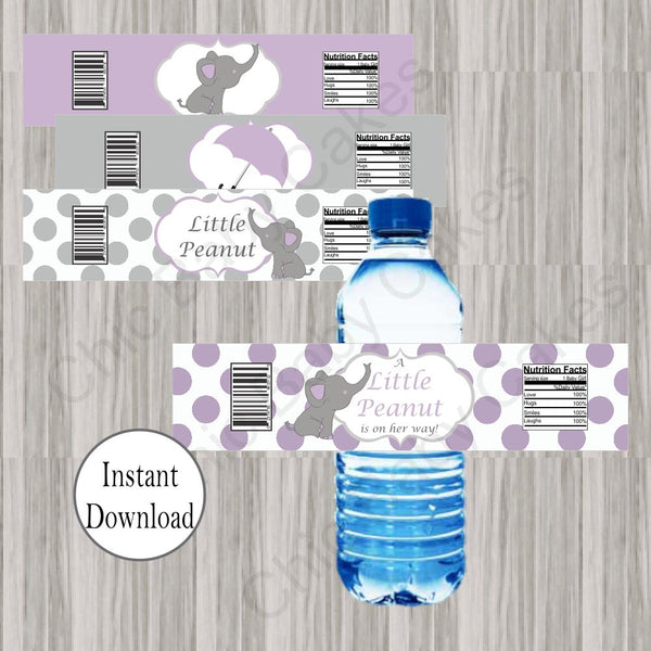 Lavender & Gray Little Peanut Water Bottle Labels