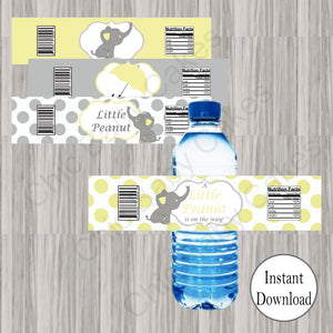 Yellow & Gray Little Peanut Water Bottle Labels
