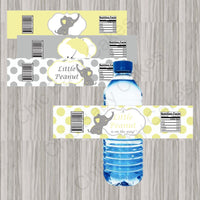 Yellow & Gray Little Peanut Baby Shower Water Bottle Labels