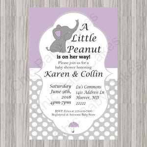 Purple & Gray Little Peanut Baby Shower Invite