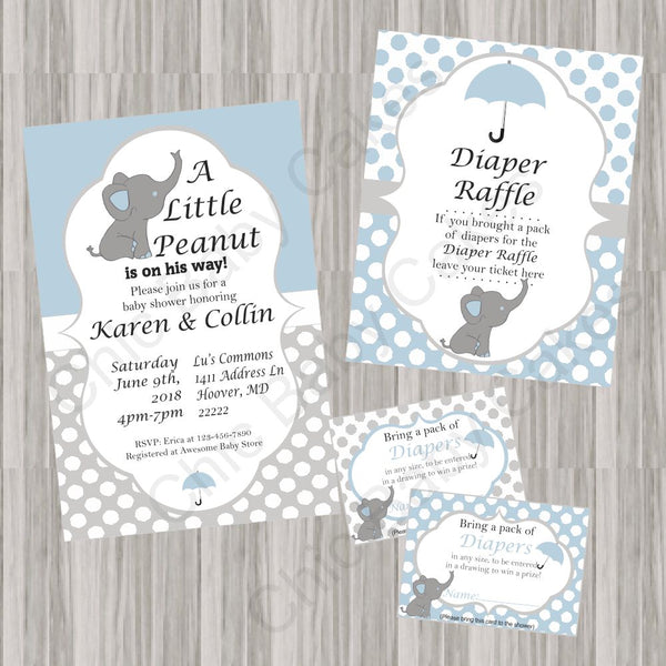 Blue and Gray Little Peanut Baby Shower Invite Set