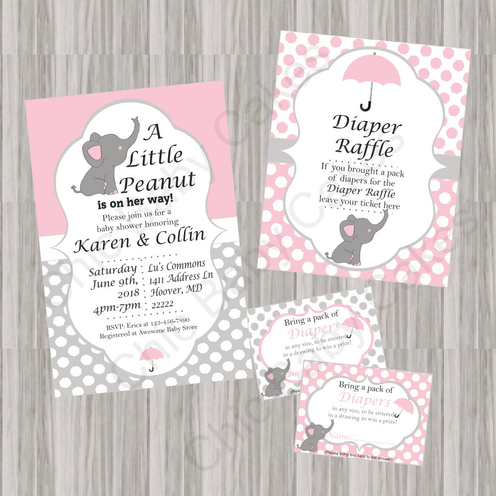 Pink & Gray Little Peanut Baby Shower Invite Set