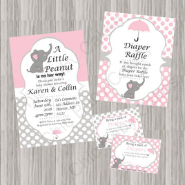 Pink & Gray Little Peanut Baby Shower Invite Set