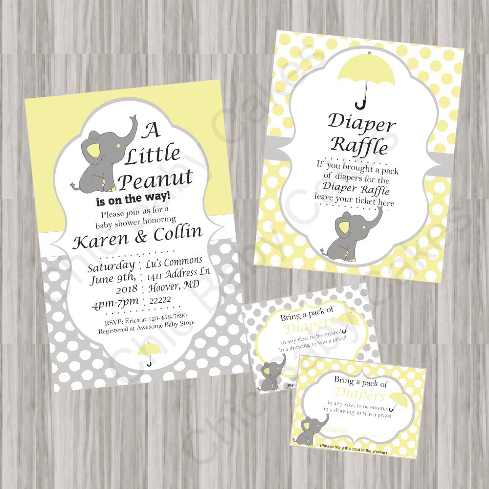 Yellow & Gray Little Peanut Baby Shower Invite Set