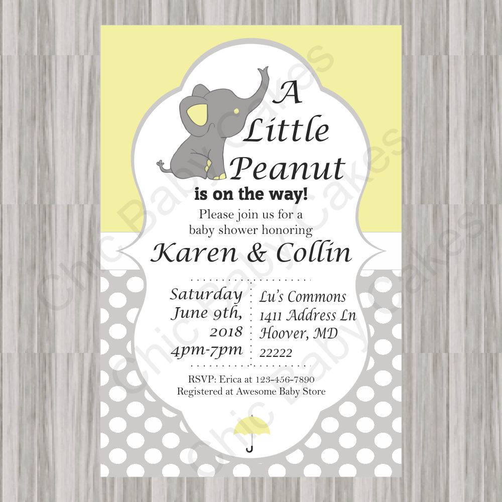 Yellow & Gray Little Peanut Baby Shower Invite