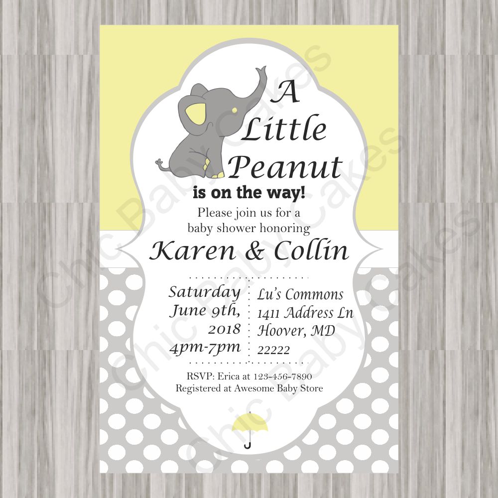 Yellow & Gray Little Peanut Baby Shower Invitation