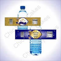 Royal Blue & Gold Little Prince Baby Shower Water Bottle Labels