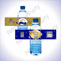 Royal Blue & Gold Little Prince Water Bottle Labels, Brown
