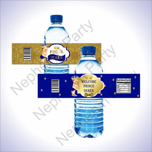 Royal Blue & Gold Little Prince Water Bottle Labels, Brunette